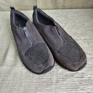 Lands End Womens Grey Suede All Weather Zip Front Walking Shoes Size 10B